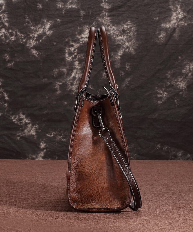 Borsa a mano in pelle di vitello marrone, di grande capacità/borsa a tracolla