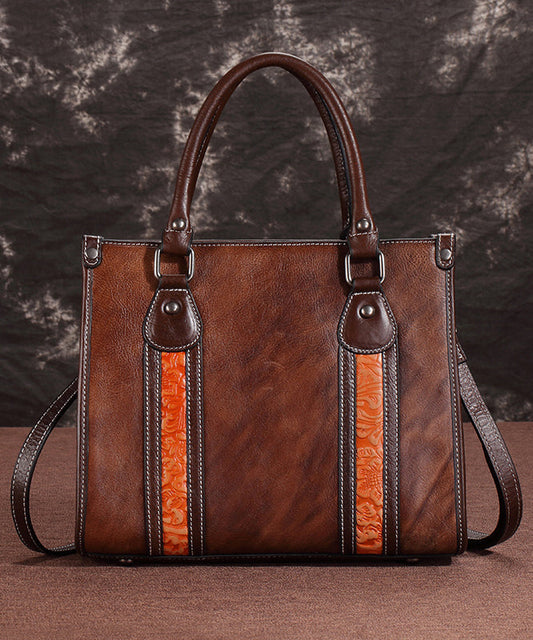 Borsa a mano in pelle di vitello marrone, di grande capacità/borsa a tracolla