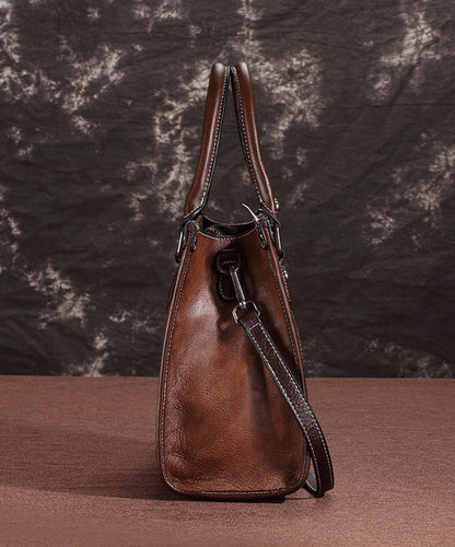 Borsa a mano in pelle di vitello marrone, di grande capacità/borsa a tracolla