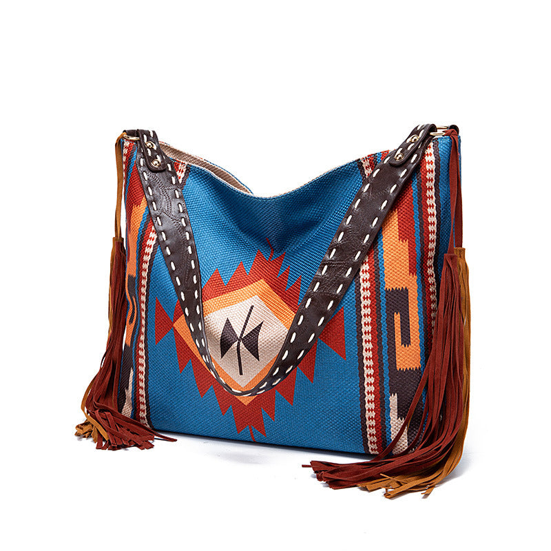 🔥Ne sono rimasti solo 10🔥Borsa a tracolla in cotone e lino con nappe intrecciate a mano in stile retrò bohémien