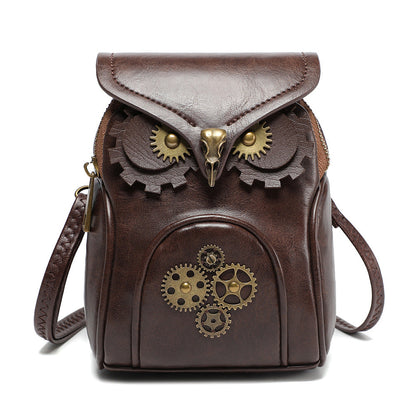 Borsa a tracolla in pelle Steampunk - Borsa a tracolla con gufo marrone