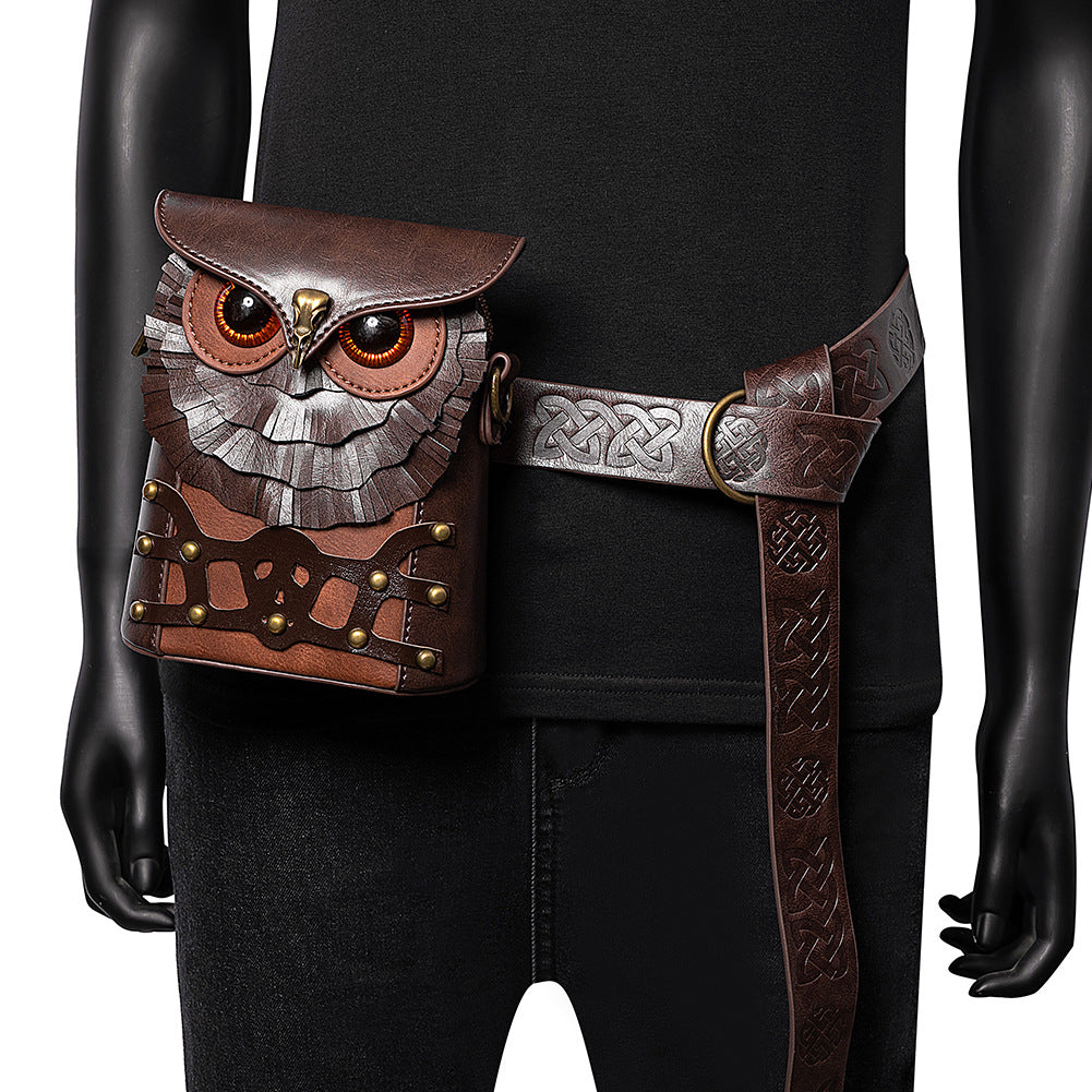 Borsa a tracolla in pelle Steampunk - Borsa a tracolla con gufo marrone