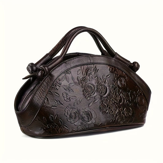 Borsa a mano da donna in pelle di vitello con stampa caffè vintage