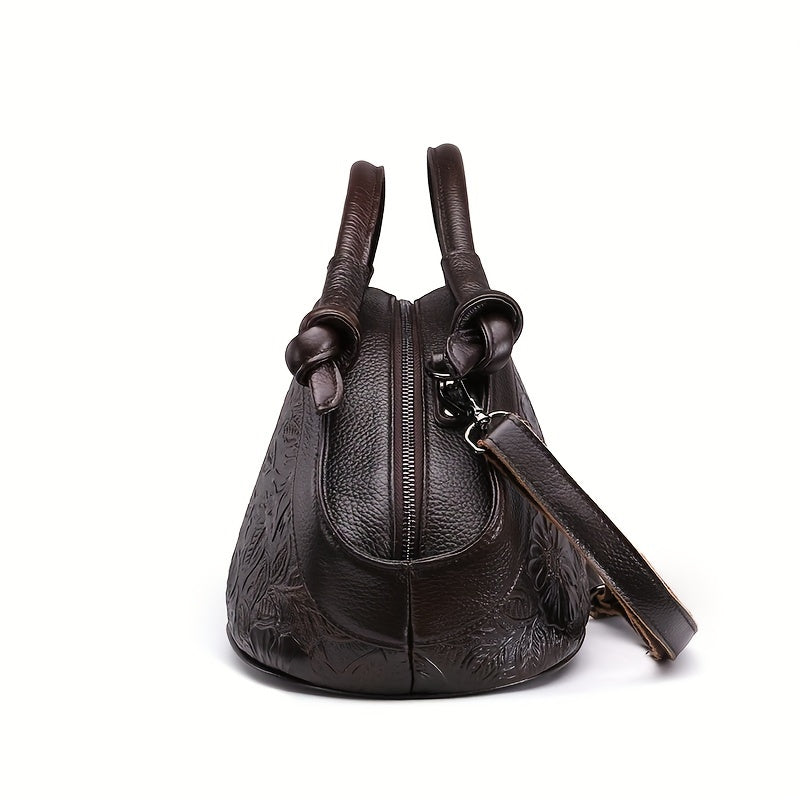 Borsa a mano da donna in pelle di vitello con stampa caffè vintage